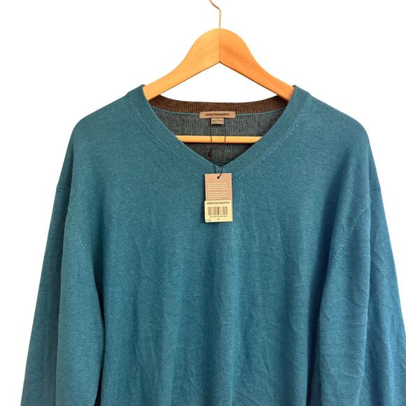 Johnston & Murphy Men’s XL Silk Angora Nylon Blend V-Neck Sweater Teal NWT - Picture 2 of 10